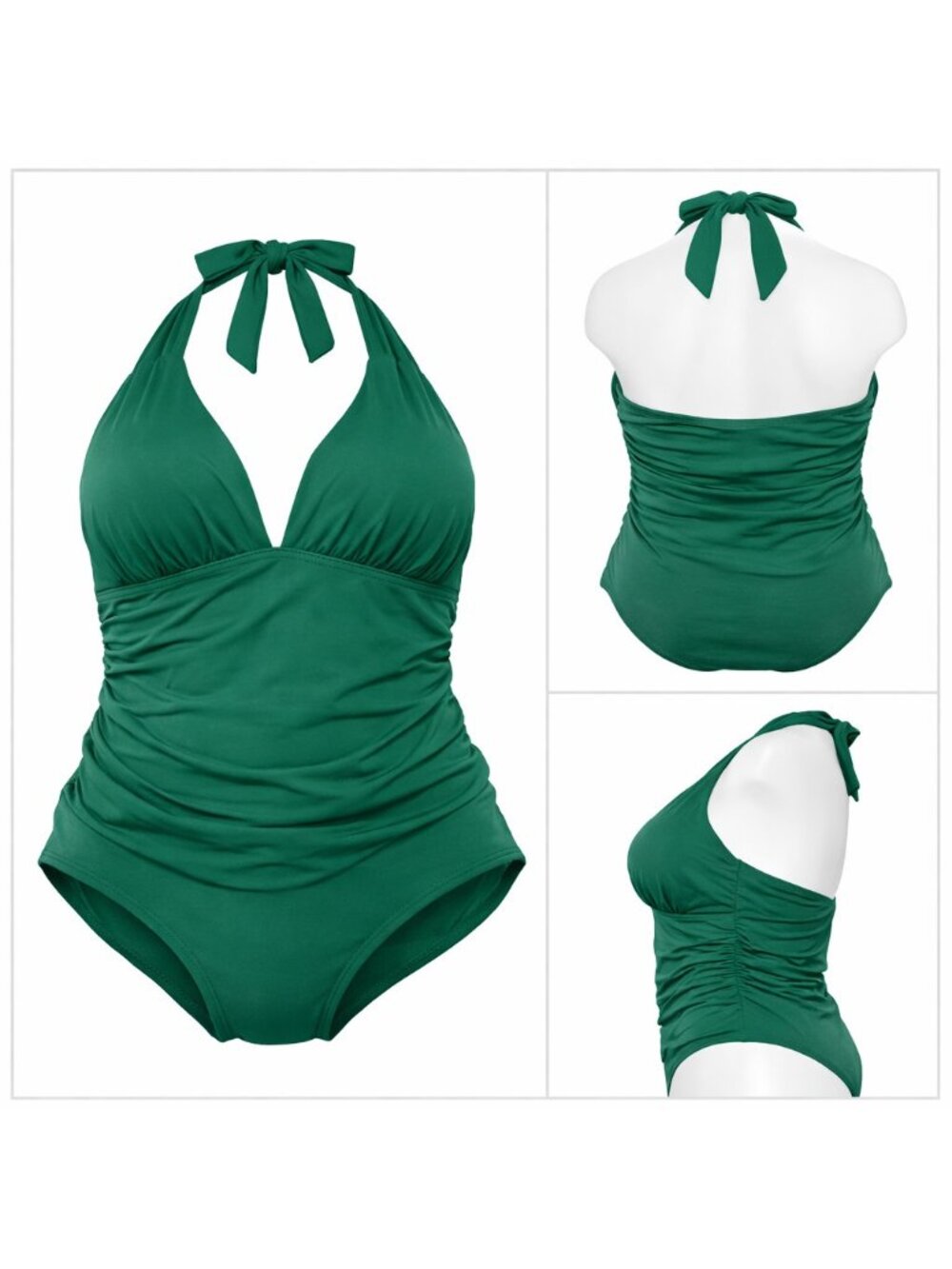 Anne Cole Hunter Green Halter One‑Piece Swimsuit Size 14 Padded Cups Tie‑Neck